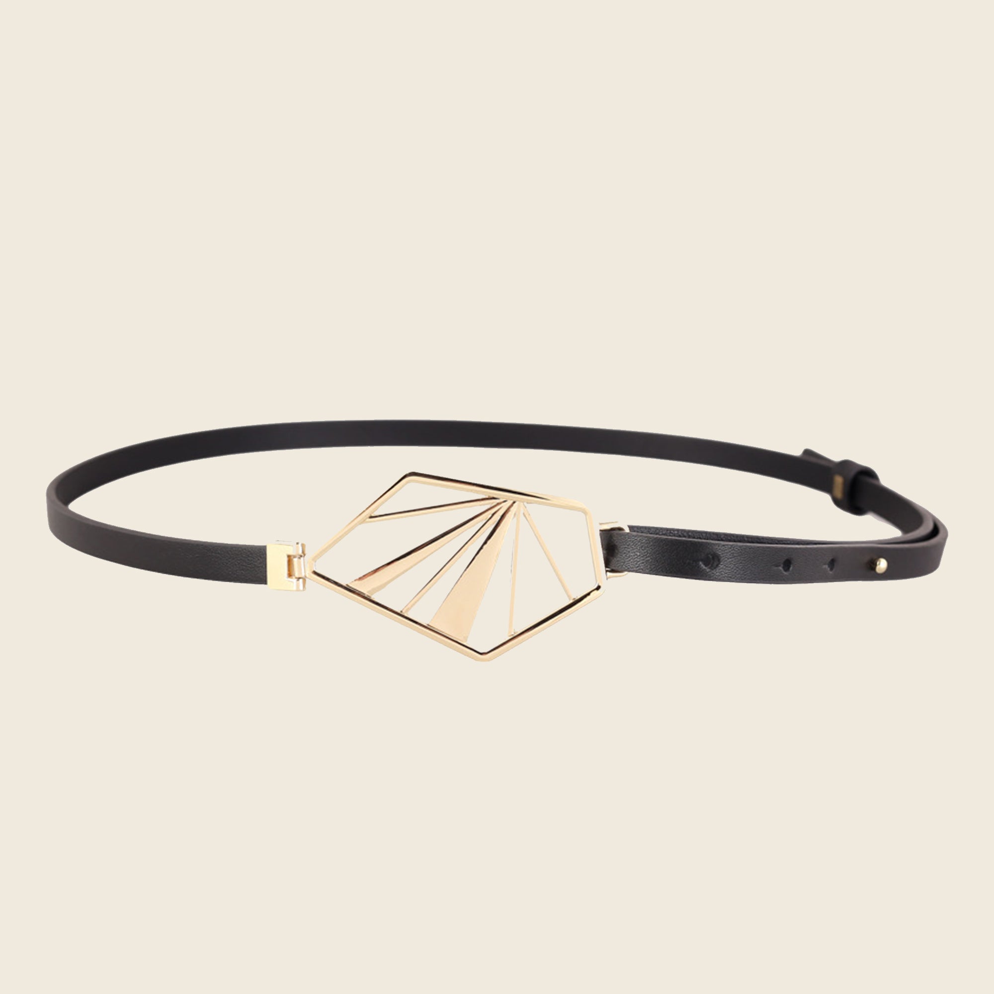 Geometric gold buckle leather | Minimalist thin waistband for dresses