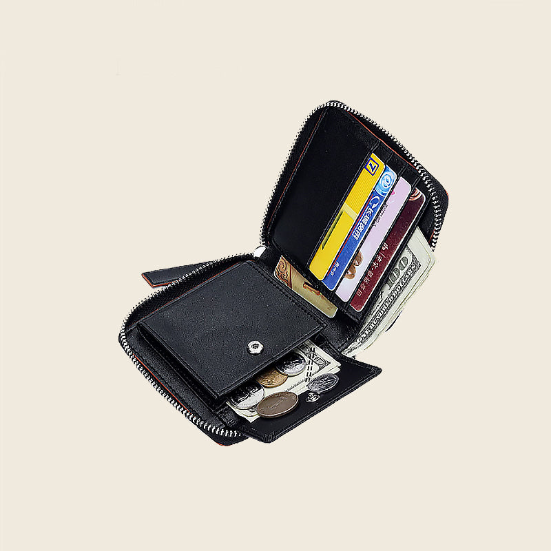 Genuine Leather Zip Around Wallet | Compact RFID Blocking Wallet with Coin Pocket for Men & Women