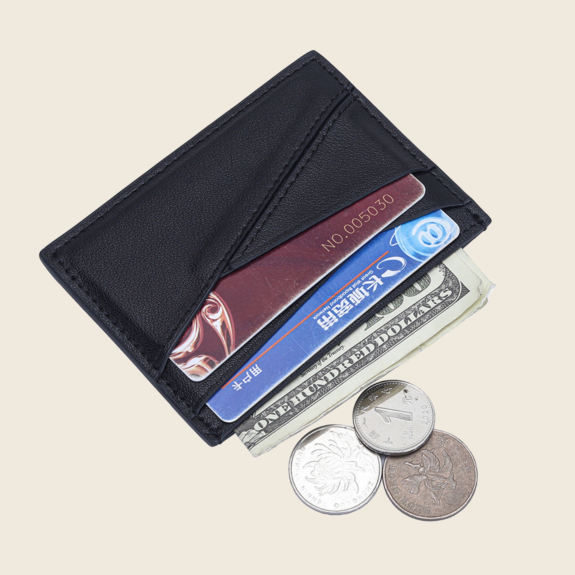 Genuine Leather Minimalist Card Holder | Slim Front Pocket Wallet for Men & Women