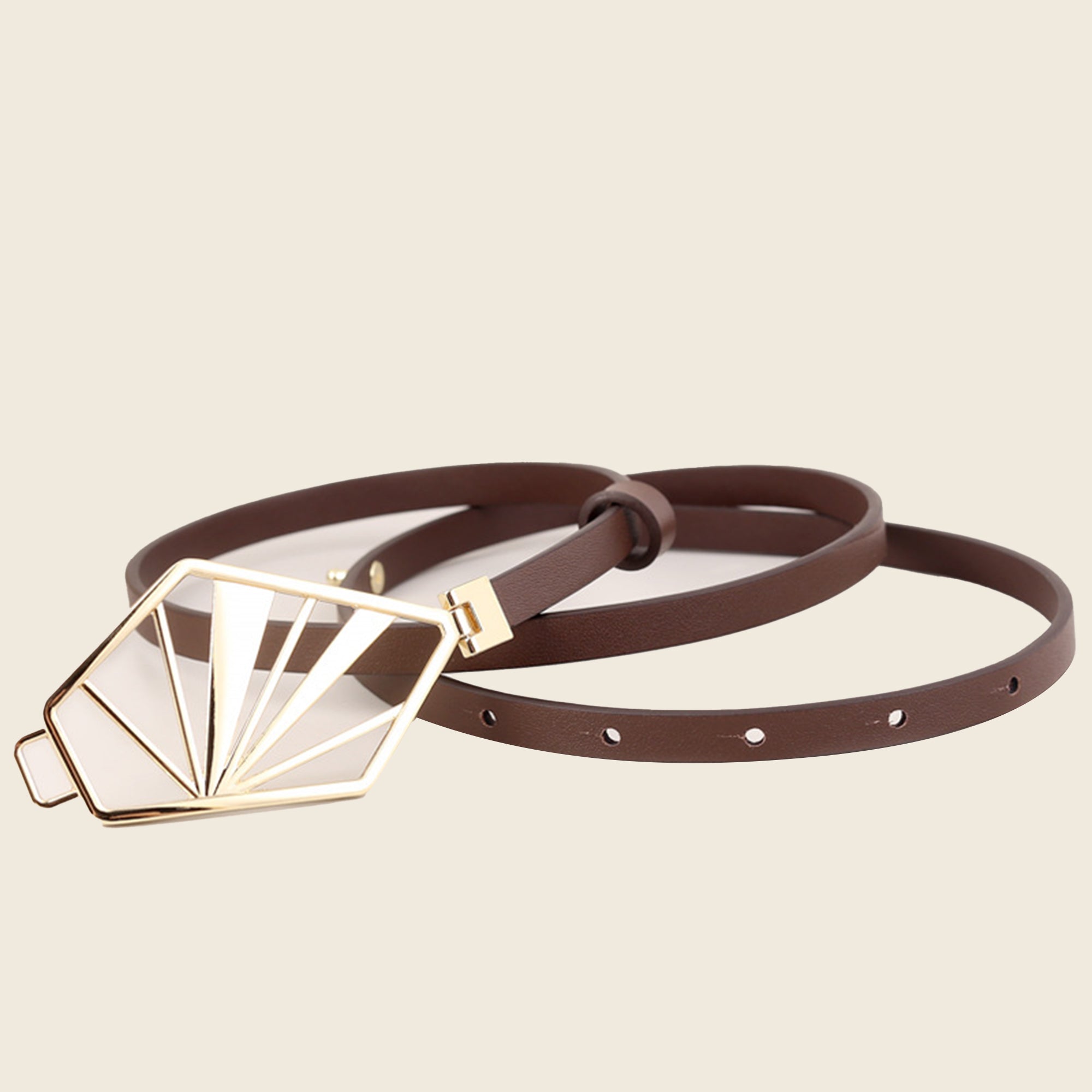 Geometric gold buckle leather | Minimalist thin waistband for dresses