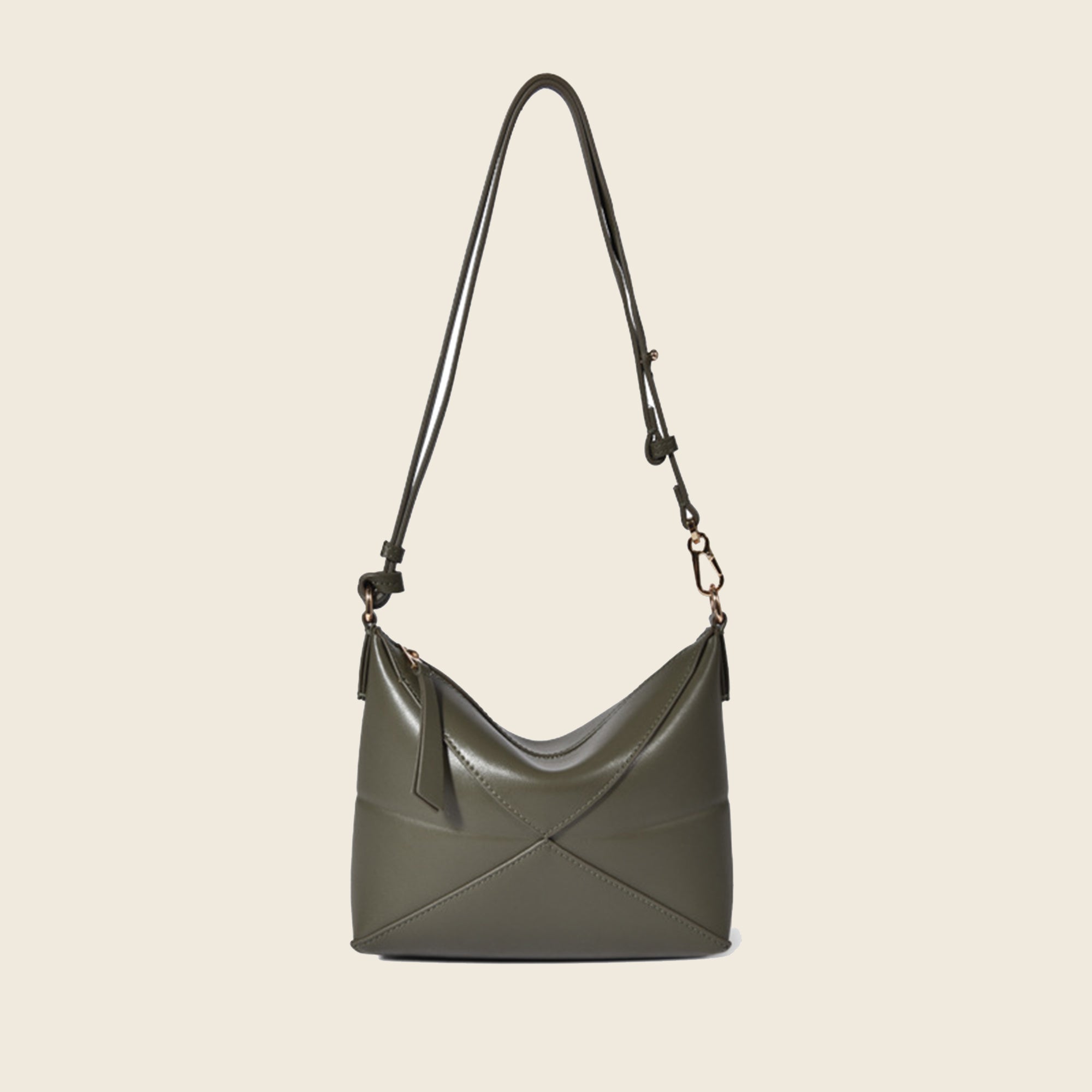 Geometric stitching genuine leather crossbody bag | Women's minimalist Hobo shoulder bag