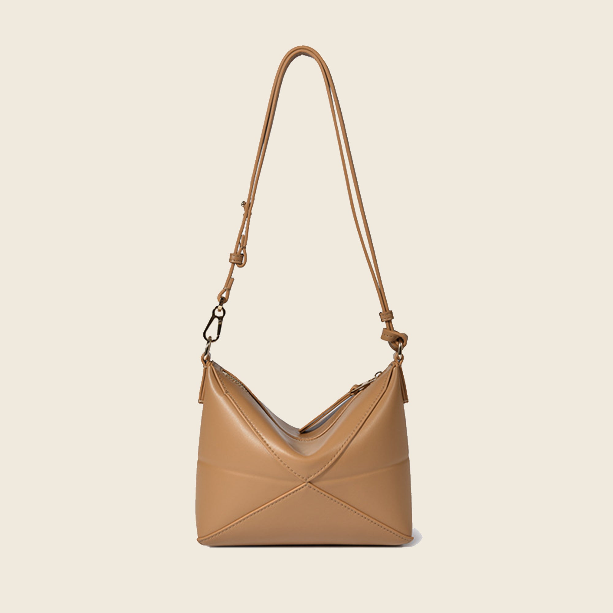 Geometric stitching genuine leather crossbody bag | Women's minimalist Hobo shoulder bag