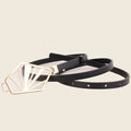 Geometric gold buckle leather | Minimalist thin waistband for dresses