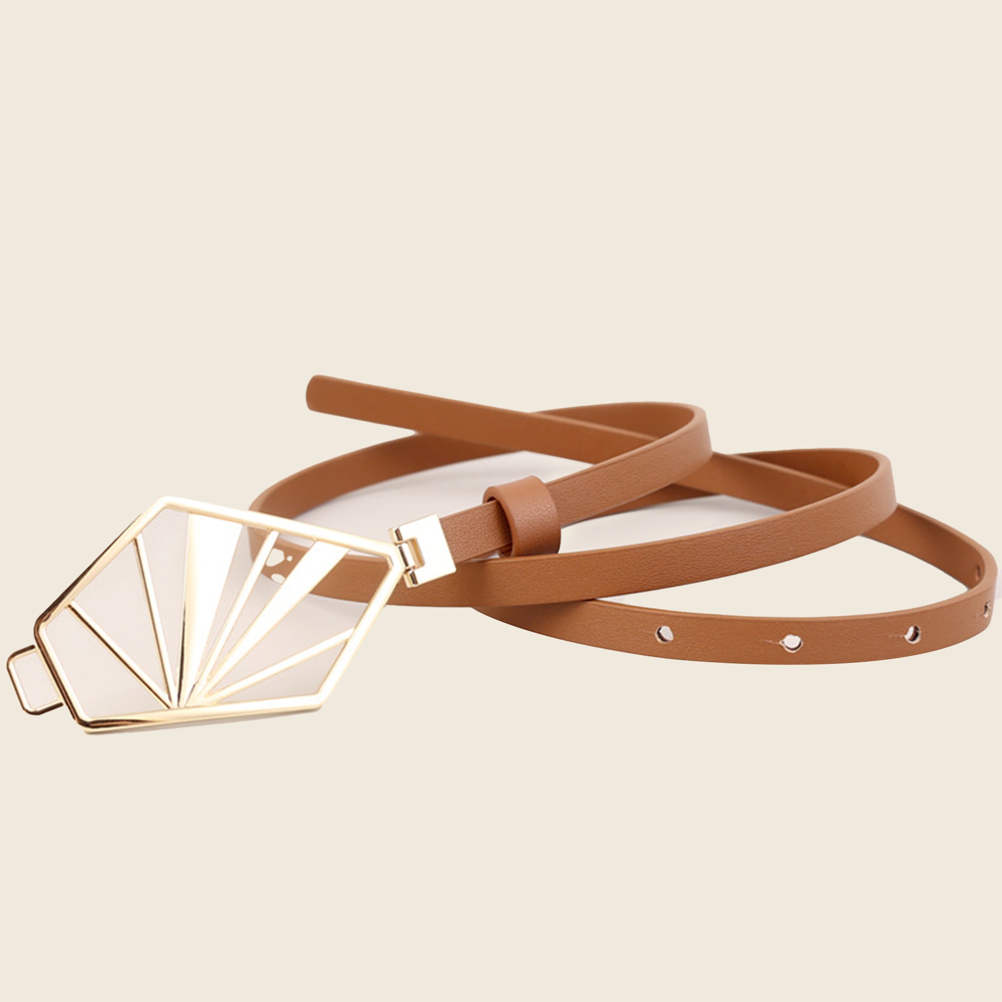 Geometric gold buckle leather | Minimalist thin waistband for dresses