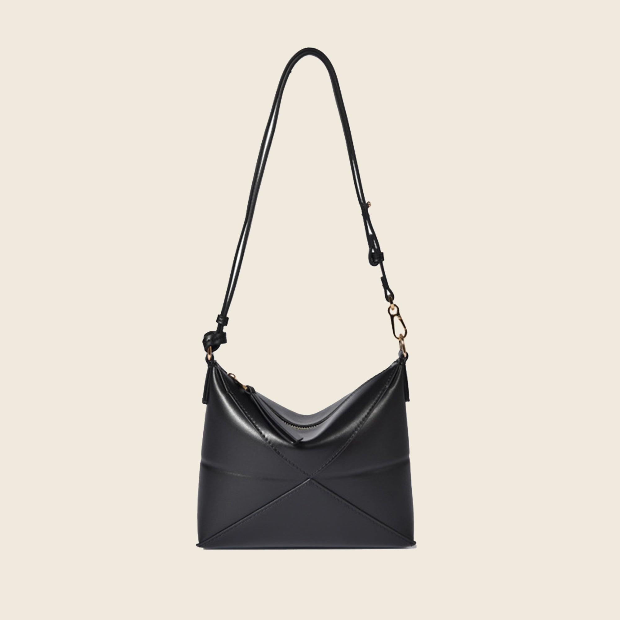 Geometric stitching genuine leather crossbody bag | Women's minimalist Hobo shoulder bag